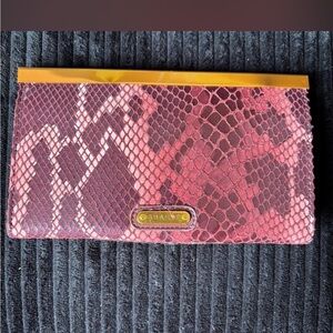 Sharif Pink Snakeskin-Texture Clutch with Gold-Tone Trim
